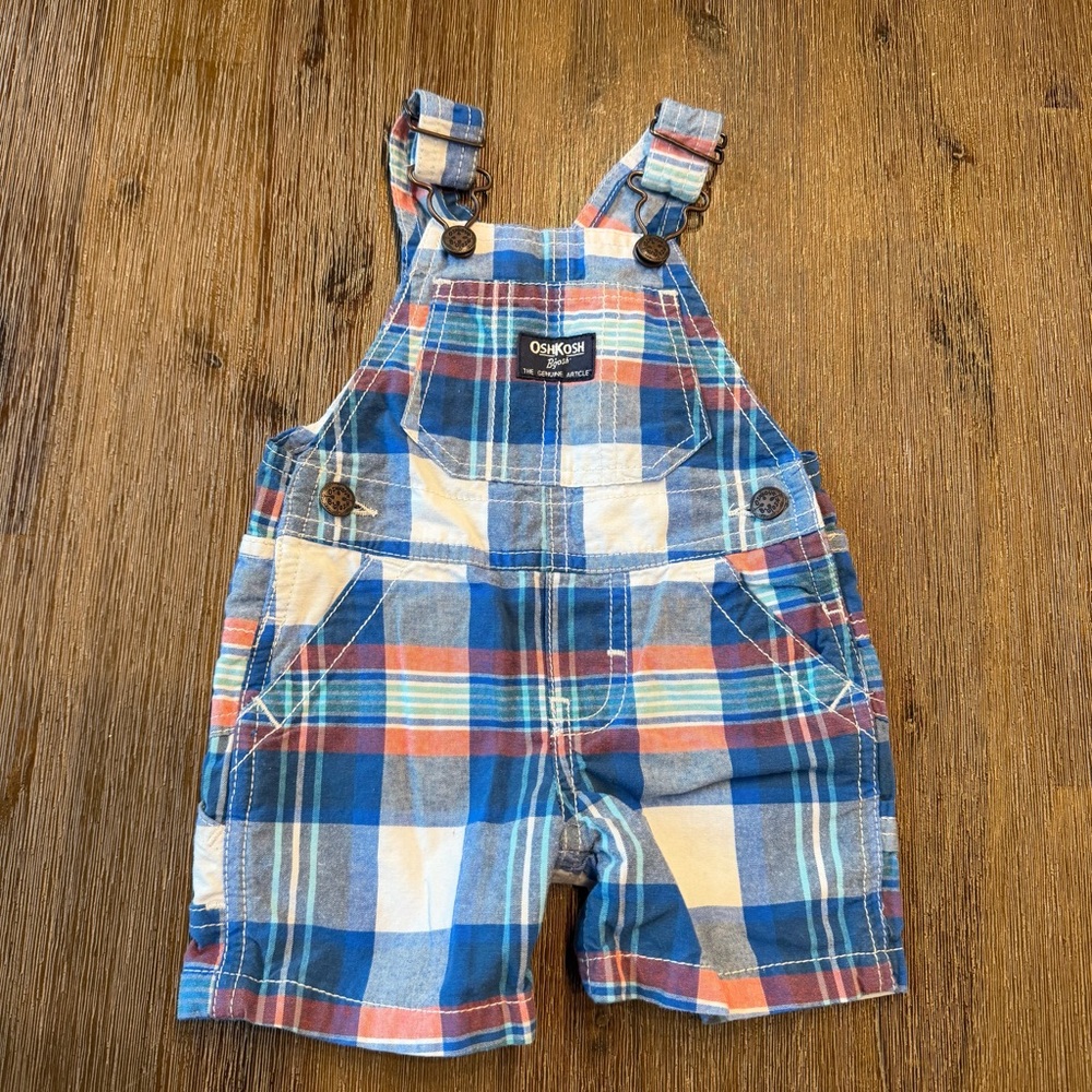 3/24$ OshKosh B'gosh Baby Plaid Shortalls Short Overalls size 6 months